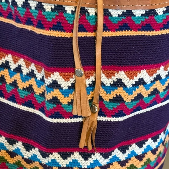 LEATHER woven bag drawstring Aztec tapestry - Picture 2 of 7